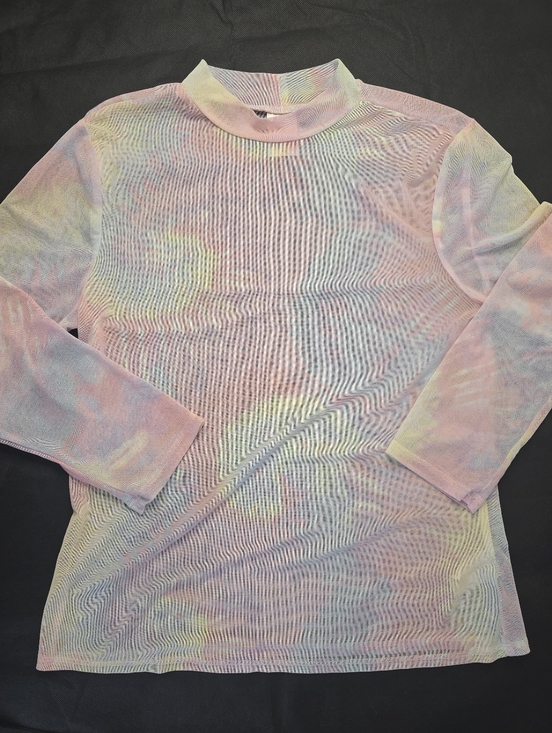 No Boundaries Tops - No Boundaries Sheer Top Pastel Pink Tie Dye Mesh 3/4 Sleeve Mock Neck Y2K L